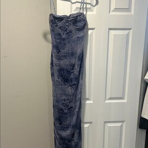 Floral Strapless Maxi Dress in Dusty Blue